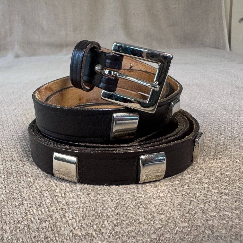 Vintage Black Skinny Leather Western Wrap Belt Silver Buckle Boho Hip Belt 562